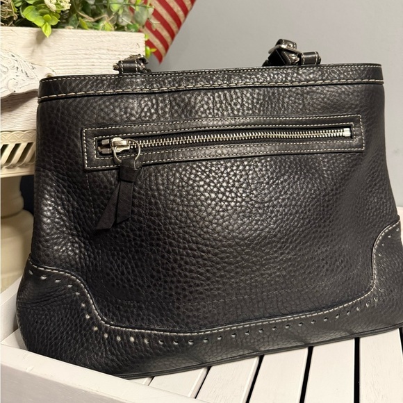 COACH Vintage “k043-5055 Soft Black PEBBLED Leather HAMPTON Satchel Handbag EUC - Picture 2 of 10